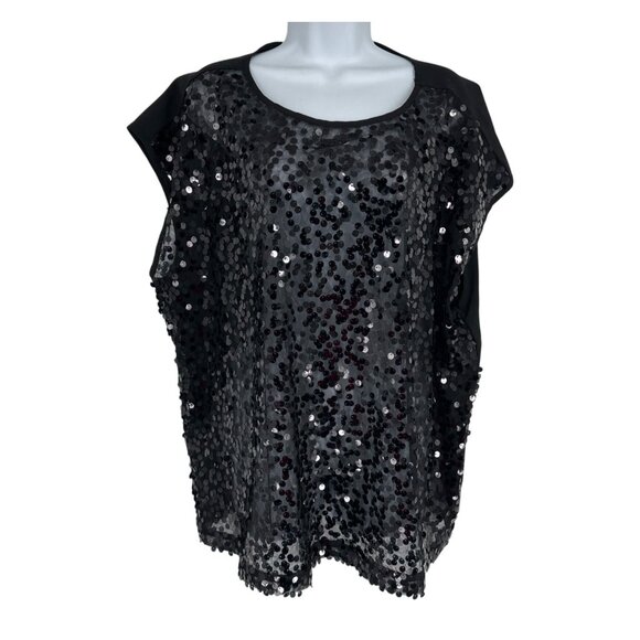 Lane Bryant Womens Black Sequin Embellished Blouse Size 16 - Picture 1 of 8